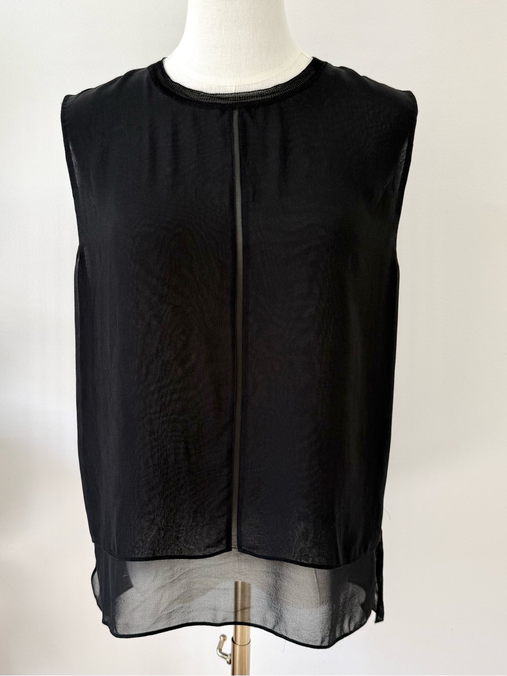 Vince Sleeveless Black Chiffon Layered Top Size L